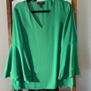 Alfani Kelly Green V-Neck Blouse with Bell Sleeves